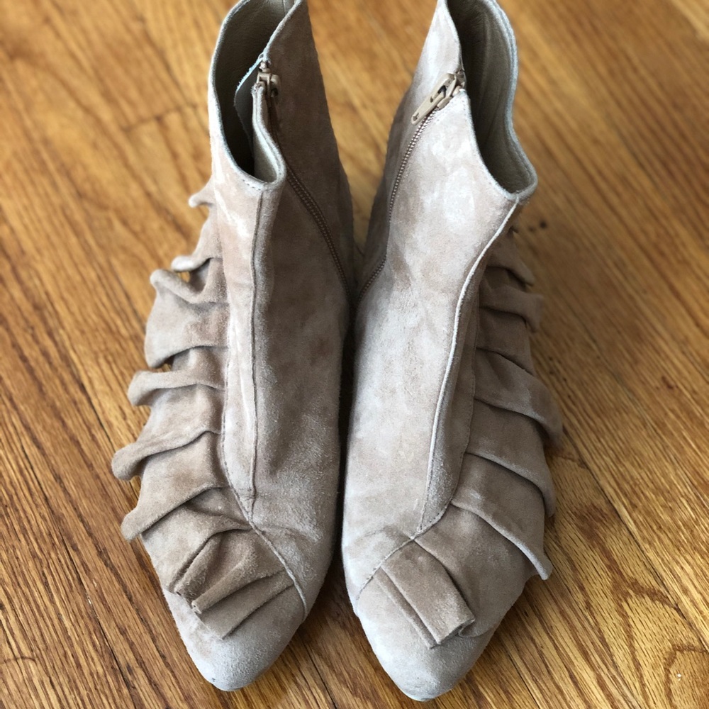 Anthropologie Tan Ruffle Booties